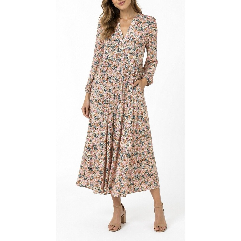 Doên Charleston Long Cotton Dress in Cream Lady Bird Floral Colorful Flowers L